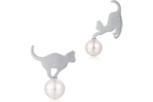 Miaofu Gatto Orecchini,Carino Gatto Orecchini,Orecchini Perla Argento 925, Naturale d'Acqua Dolce Perle 7.5-8mm, Miglior Regalo Per Le Donne, Con Scatola Regalo