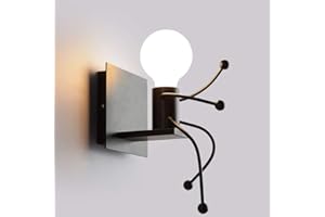 CHAO ZAN E27 creativos aplique de pared pequeño hombre de hierro, lámpara de pared moderna, diseño de banda de dibujo, aplique de pared para habitación de niños, pasillo, dormitorio, cocina, bar, restaurante