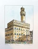  Palacio Viejo, Florencia-Impresión original creada por el artista Davide Pacini-Dimensión cm 20x26,7x0,1 cm, material, 300 mg/mq tarjeta-Hecho en Italia, Toscana Lucca.