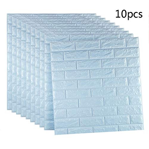 GLL-qianzhi 10 Unidades 77X70 Cm 3D Tridimensional Pegatinas De Pared De Ladrillo Blanco PE Espuma Impermeable Anticolisión DIY Pegatinas De Pared Autoadhesivo Papel Tapiz (Color : Blue)