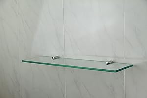 BSM MARKETING Glasregal, 6 mm dickes, gehärtetes Glas, Halterung mit Chrom-Finish, 400 x 100 mm