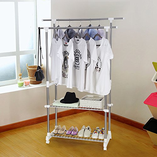 Songmics Kleiderständer mit 2 Schuhablage Verstellbar 95-172 cm, Edelstahl plattierte Rohre LLR03W - 4