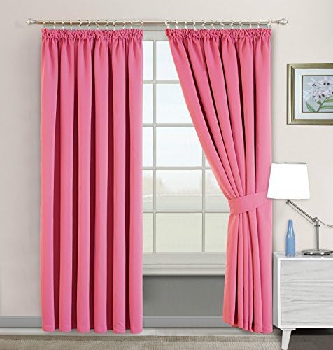 Imperial Rooms Pink Blackout Curtains 90 x 90 – Pencil Pleat Curtains 90 Drop Thermal Insulated Window Curtains for Living Rooms + 2 Tie Backs (228 x 228 CM)