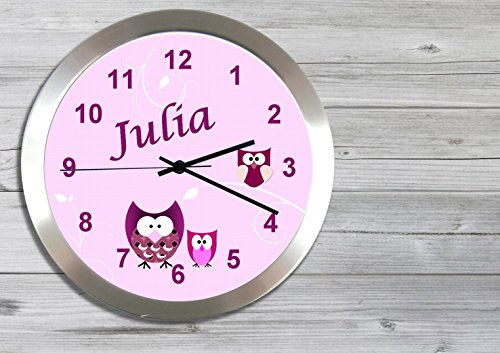 Kinder Funkuhr Wanduhr Kinderuhr Kinderzimmer Uhr mit Namen personalisiert leise Eule