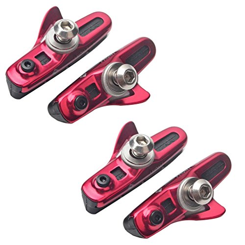 Pioneeryao Sport Road Bike Cycle Bicycle Brake Pads for Carbon Rim Wheels 2 Pairs (Red)