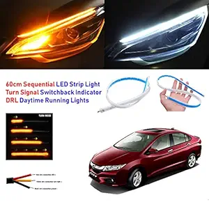 Allure Auto 12V Car LED Strip Light Daytime Running Indicator Turn Signal Sequential Flow Yellow Flowing Turn Signal Light Lamp DRL Front, (Left&Right) - 60cm (2 Pcs) for Honda City Idtec
