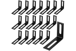 LINYIJOY Pack of 20 Angle Connectors Black 40 x 60 mm Adjustable Mounting Angle Metal with 2 Slot 90 Degree Furniture Corner Angle Stainless Steel Angle Bracket for Wooden Furniture Table Chairs