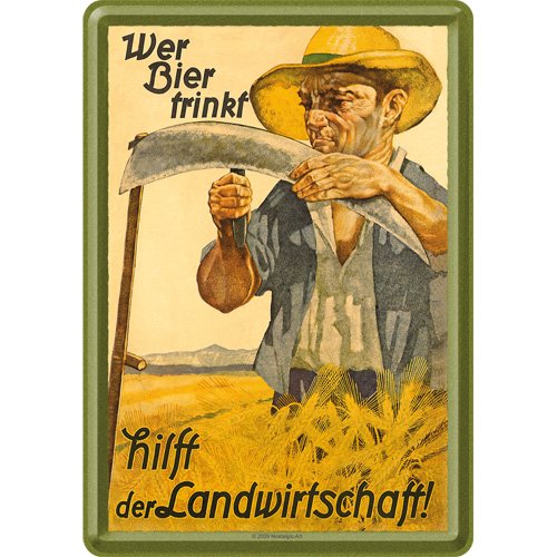 Nostalgic-Art 16593 Bier und Spirituosen Wer Bier trinkt hilft der Landwirtschaft Blechpostkarte, 10 x 14 cm