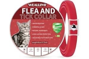 WEALLIN Flea Collar For Cats, Cat Flea and Tick Collar, Flea Treatment Cat, 8 Months Effective Protection Cat Flea Collars, Natural Adjustable Water ResistanceFor Cats Fit Most Cats 1 Pc, Red