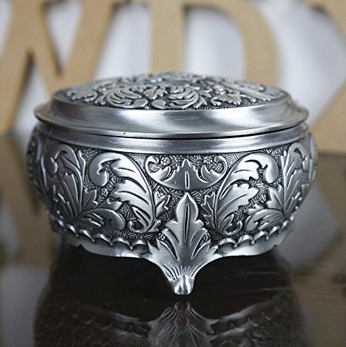 Unendlich U Elegant Rose Gravur Damen Metalllegierung Rund Schmuckschatulle Schmuckkasten Schmuckkoffer Schmuckkästchen Schmuckbox - 4