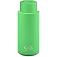 frank green Reusable Water Bottle with Straw Lid, Ceramic Insulated Water Bottles with Triple Wall Vacuum, flasks for hot and Cold Drinks, Leak-Resistant Drinks Bottle - Neon Green, 34oz/1 Litre