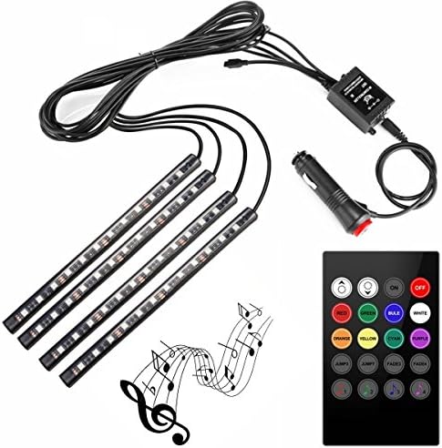 Kozdiko Car Atmosphere LED Lights 4pcs 48 LED DC 12V Multicolor Music Car Strip Light Interior LED Under Dash Lighting Kit with Sound Active Function and Wireless Remote Control for Mahindra Kuv 100