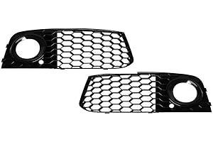 GSRECY 2 coperture per fendinebbia in rete nera lucida a nido d'ape, per fendinebbia e paraurti inferiore, adatte per A4 B8 2008-2012 (finiture nere)
