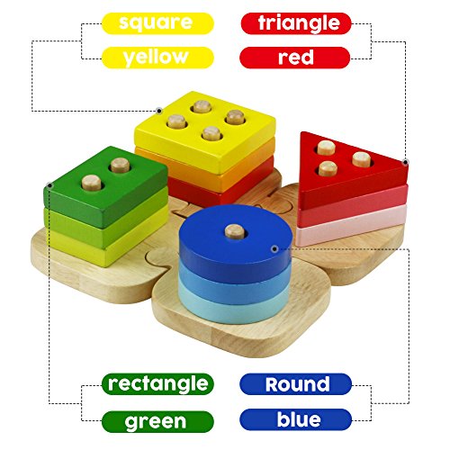 ACOOLTOY Holzspielzeug Formen Stecken Stapel Puzzle Bunte Sortier Block für Kinder Early Education - 6