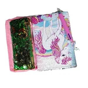 MCT Kids Unicorn Sequin Notebook with Pen Colour Changing Reversible Girls Diary A5 Size - Assorted Colours and Designs
