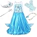 Produktbild Prinzessin Kostüm Kinder Glanz Kleid Mädchen Weihnachten Verkleidung Karneval Party Halloween Fest (130(Körpergröße 130cm), Elsa #02 und 4 Zubehör)