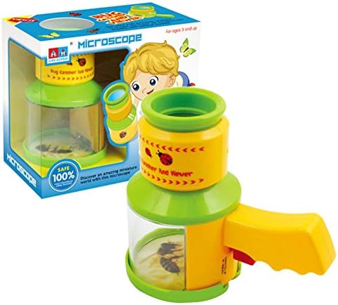 HenMerry Children's Bug Catcher And Viewer Insects Microscope Magnifying Glass Scientific Exploration Microscopy Tool (Yellow)