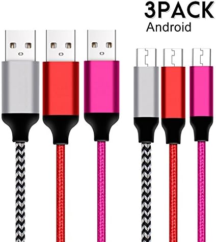 FoolerHome 3 Pack 1ft/24cm Short Micro USB Charge Cable, Micro-USB to USB Cable, Micro USB Lead Sync Data Cord for Android Samsung, HTC, Sony, Nexus, LG, HuaWei and More (Silver Red Pink)