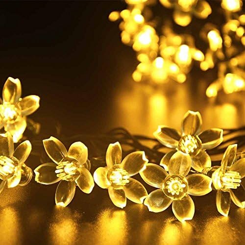 Agooding Solar Flower Fairy String Lights 50 LED 23ft Decorative Blossom Christmas Lights, Outdoor and Indoor Use, Ideal for Wedding, Party, Halloween Lights(Warm White)