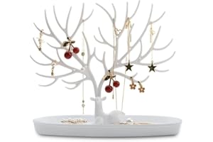 Foryo Jewellery Stand Holder, Earring Ring Display Jewelry Organizer Deer Antler Tree Design With Drawer for Home Decor, Decoration Gift, Girls Birthday Gifts (White-S)
