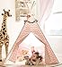 Produktbild Tiny Land Tipi Kinderzimmer Spielzelt für Kinder drinnen draußen - Segeltuch Kinder Indianerzelt (Rosa Chevron Chevron 150cm Hoch )