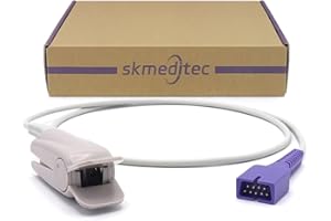 SKMEDITEC Sensore SpO2 riutilizzabile per adulti compatibile con sonda Nellcor Oximax, cavo con clip da dito da 9,8 piedi con connettore a 9 pin, ricambio per cavo DS-100A con chip
