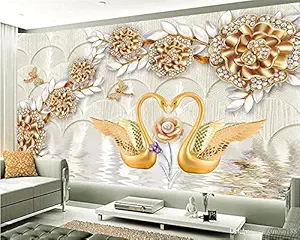 All Your Design Wallpaper Golden Swan Design Self Adhesive, Waterproof & Laminated Wall Sticker for Home Decor, Living Room, Bedroom, Hall, Kids Room & Restaurant 4x6 Feet