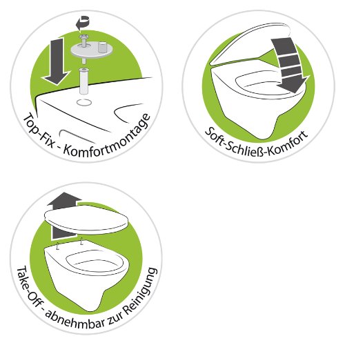 WC-Sitz Deluxe weiß | Toilettensitz | WC-Brille aus Duroplast-Kunststoff | Soft-Close-Absenkautomatik | Edelstahl-Scharnier | Top-Fix | Take-Off | Klodeckel | Toiletten-Deckel - 4