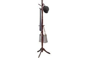 COSTWAY Attaccapanni ad Albero, Appendiabiti in Legno di Gomma con 9 Ganci, Albero Porta Abiti per Camera da Letto Soggiorno Ingresso e Ufficio, 50x50x138-175 cm (Marrone)