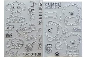 WooYangFun Joyful Home 2pcs/set Cute Puddy Elephant Cartoon Rubber Clear Stamp for Card Making Decoration and Scrapbooking