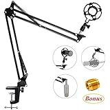 Eastshining Bras Support de Suspension Microphone Micro forme Ciseaux avec la Base Rotative et Adaptateur pour Blue Yeti pour studio,diffusion,station de télévision,enregistrement sonore,vidéo（Noir）