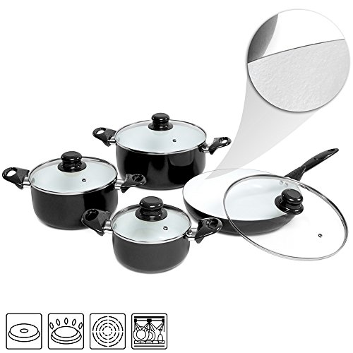 TecTake 8 teiliges Keramik Kochtopf Set mit Glasdeckel -diverse Farben- (Schwarz) - 3