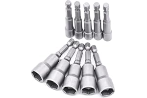 QIPUNEKY 10er Set Magnete Sechskant Stecknuss, 6-19mm Steckschlüssel, Anschrauben Schraubenschlüssel für Bohrer (Chrom Vanadium Stahl)