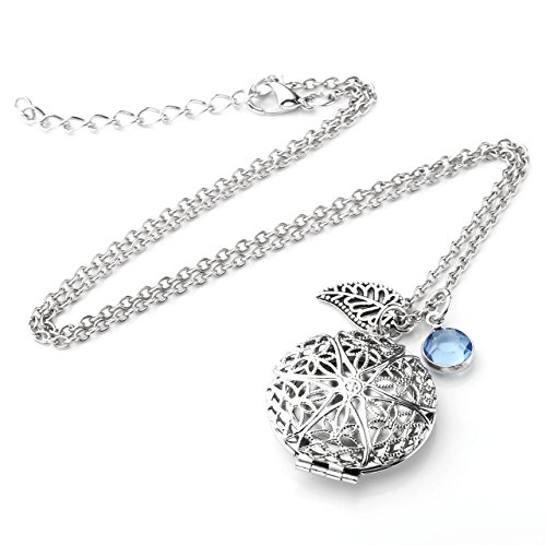 JOVIVI Vintage Aromatherapie Ätherische Öle Diffusor Halskette Hollow Blatt Blau Strass Floating Medaillon Locket Anhänger - 3