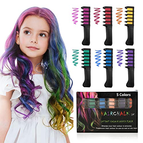 Tiza de Pelo, Anteer 6 Colores Peine de Tiza de Pelo Temporal Cabello Tiza Color Set Tinte no tóxico Color de Tiza para niñas y niños Pelo teñido, Fiesta, Navidad y Cosplay