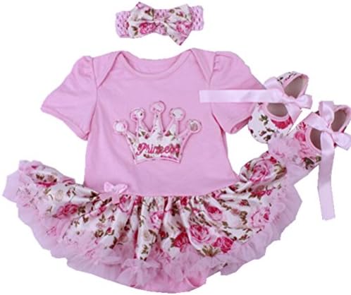 Sallyshiny Newborn Baby Girl Dress Princess Flower Tutu Skirt with Headband Shoes Outfit Set Jumpsuit Party Clothes (0-3 Months, Pink)