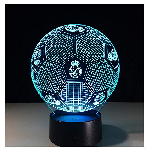 Real Madrid F.C. Club de football Veilleuse LED Effet visuel 3D,interrupteur tactile,conversion sept couleurs,belle lampe d'ambiance,beau cadeau de vacances pour les enfants et les amis