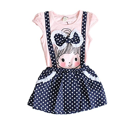 niceEshop(TM) Girls Kids Summer Polka Dot Image Printed Belt One-piece Dress