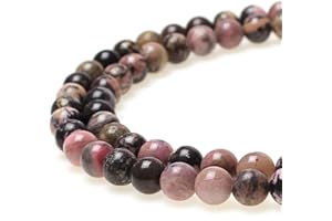 jartc Perline per Braccialetti Energetico Braccialetto Yoga Braccialetto Fai da Te Perle di Pietra Nero Striscia Rhodonite 45 Pezzi, 34CM,8 mm