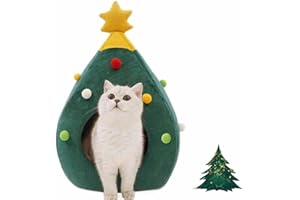 Ushang Pet Albero di Natale Letto per Gatti Tenda Portatile Verde per Animali Domestici Igloo da Interno Cuccia per Gatti, 38 x 38 x 50 cm