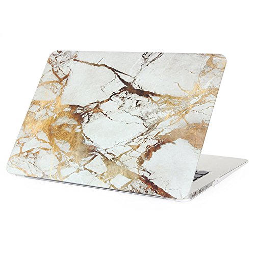 FOGEEK MacBook Air 13 Hülle: Hard Case Print Frosted für MacBook Air 13 Zoll (A1466 / A1369)–Weiß Marmor Muster Rubber Coated Hard Shell Cover Etui Tasche，Hochwertige harte Beschichtung- Weiß+Gold