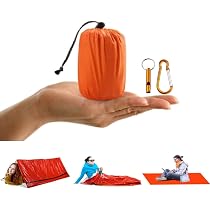 Anlising 2PCS Sac De Couchage De Survie - Sacs De Bivouac Urgence Avec Mousqueton Et Sifflet - Vert - Idéal Camping Randonnée
