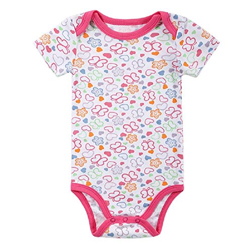 JIAJIA Newborn Baby Girls Pink Butterfly Short Sleeve Summer Onesies 3-6 Months