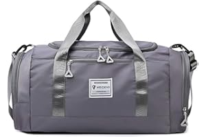 Vllcsla Bolsa de Deporte para Hombre y Mujer, Bolsa Deporte Gimnasio con Bolsillo Húmedo, con Compartimento Zapatos, Bolsa de Viaje Impermeable y Resistente al Desgaste, 28L (Gris)