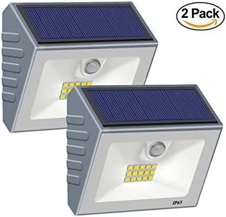 Outdoor Motion Sensor Light, High Brightness 15 LED Wireless Waterproof Solar Powered Security Light Flood Lights with Unique Reflector for Wall, Gate, Patio, Yard, Garden, Driveway (Grey)[Pack of 2]