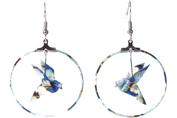 Boucles d'oreilles colombes créoles (Fleurs bleues et vertes)