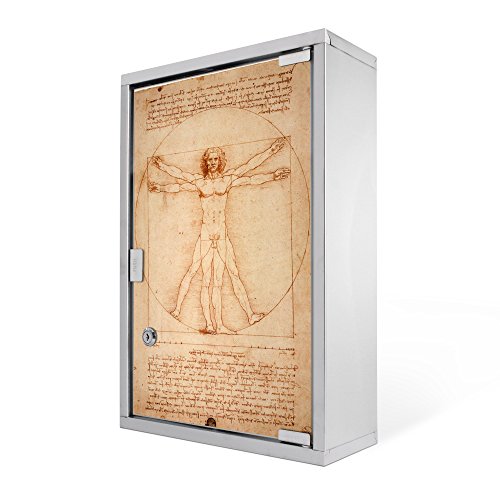 Medizinschrank groß Edelstahl abschließbar 30x45x12cm Arzneischrank Medikamentenschrank Hausapotheke Erste Hilfe Schrank Motiv Vitruvianische Figur