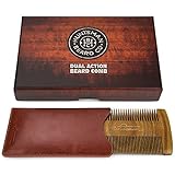 Dual Action Beard Comb - Perfect for Balms and Oils - Sandalwood Scent, Fine/Coarse Tooth - Premium EDC Sleeve and Gift Box Included