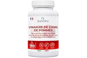 Bandini® Complexe Vinaigre De Cidre 1860mg Avec Mère - 180 Gélules Vegan - Enrichi en Probiotique Flore Intestinale, Gingembre, Piment de Cayenne, Curcuma - Apple Cider Vinegar Complex Diet - 2 mois