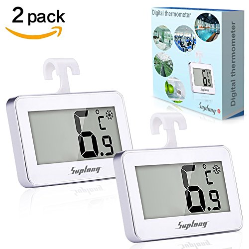 Digitales Khlschrank Gefrierschrank Wasserdicht Zimmer Thermometer- SUPLONG Funk Thermometer Mit ausklappbarem Haken und Magneten Leicht zu LCD-Display Lesen Perfekt fr Eisschrank, Tiefkhltruhe/Kchen/Weinkhlschrank/Hotels/Weinkeller/Greenroom (2Pack-Wei)